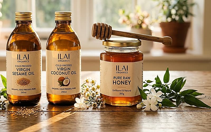 Ilai Organics Pure Virgin Sesame Oil, Virgin Coconut Oil and Raw Forest Honey